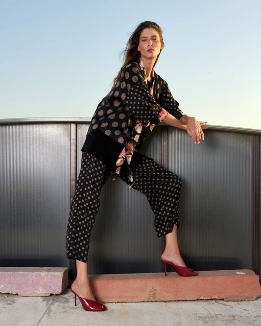 Eclat Straight Pants, Black/Bronze Dots