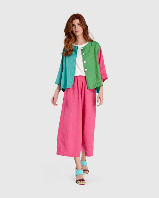 Linen Palazzo Pants, Flamingo