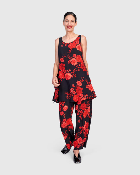 Anko Straight Pants, Black/Red Peony