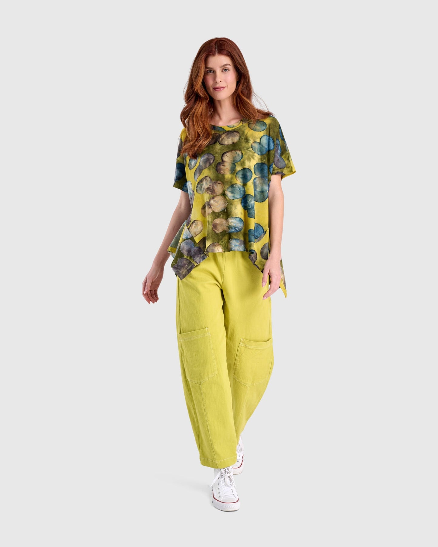 Wild Winds Flounce Tee, Gold/Ocean Dots