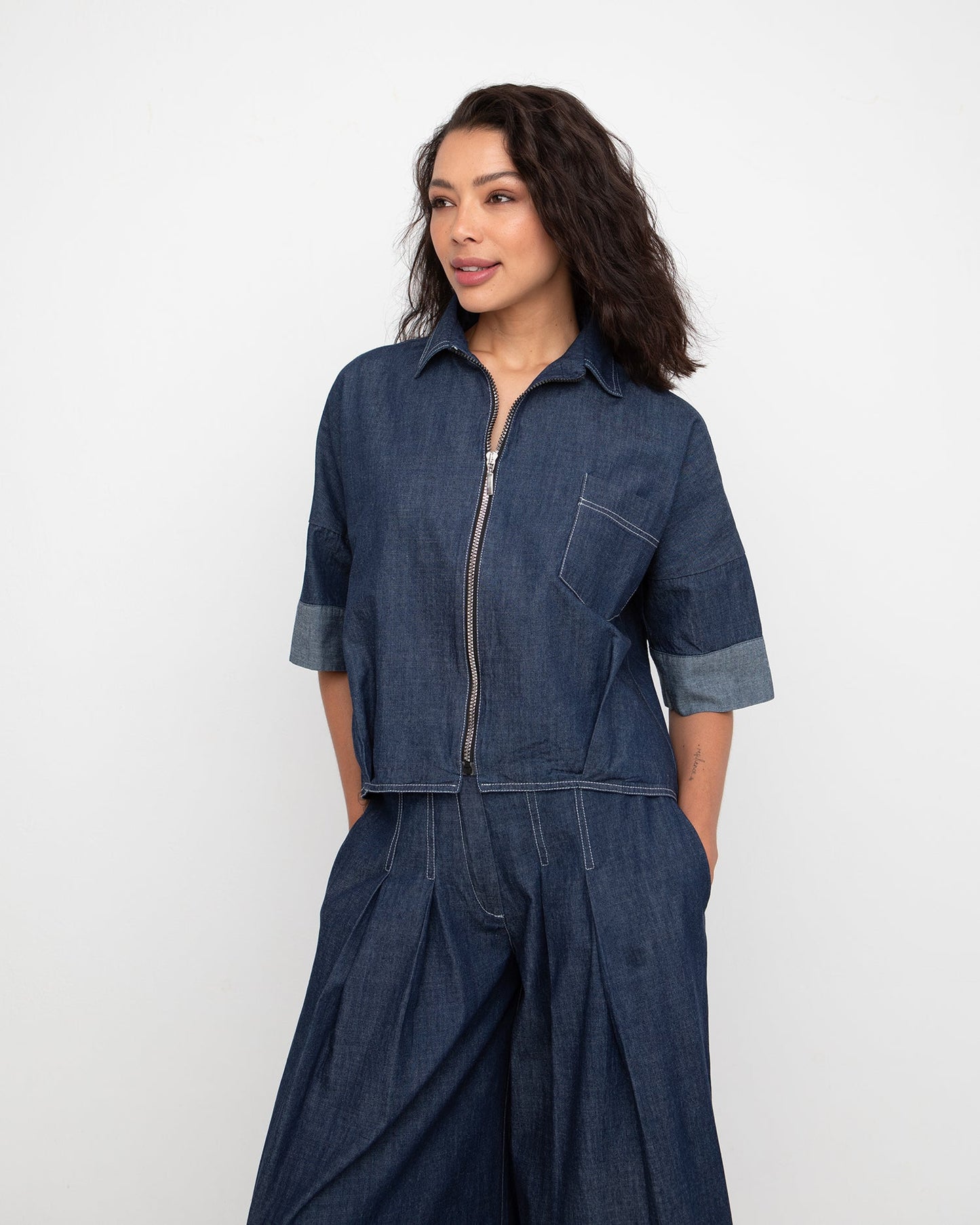 Ozai N Ku Indo Zip Shirt, Denim