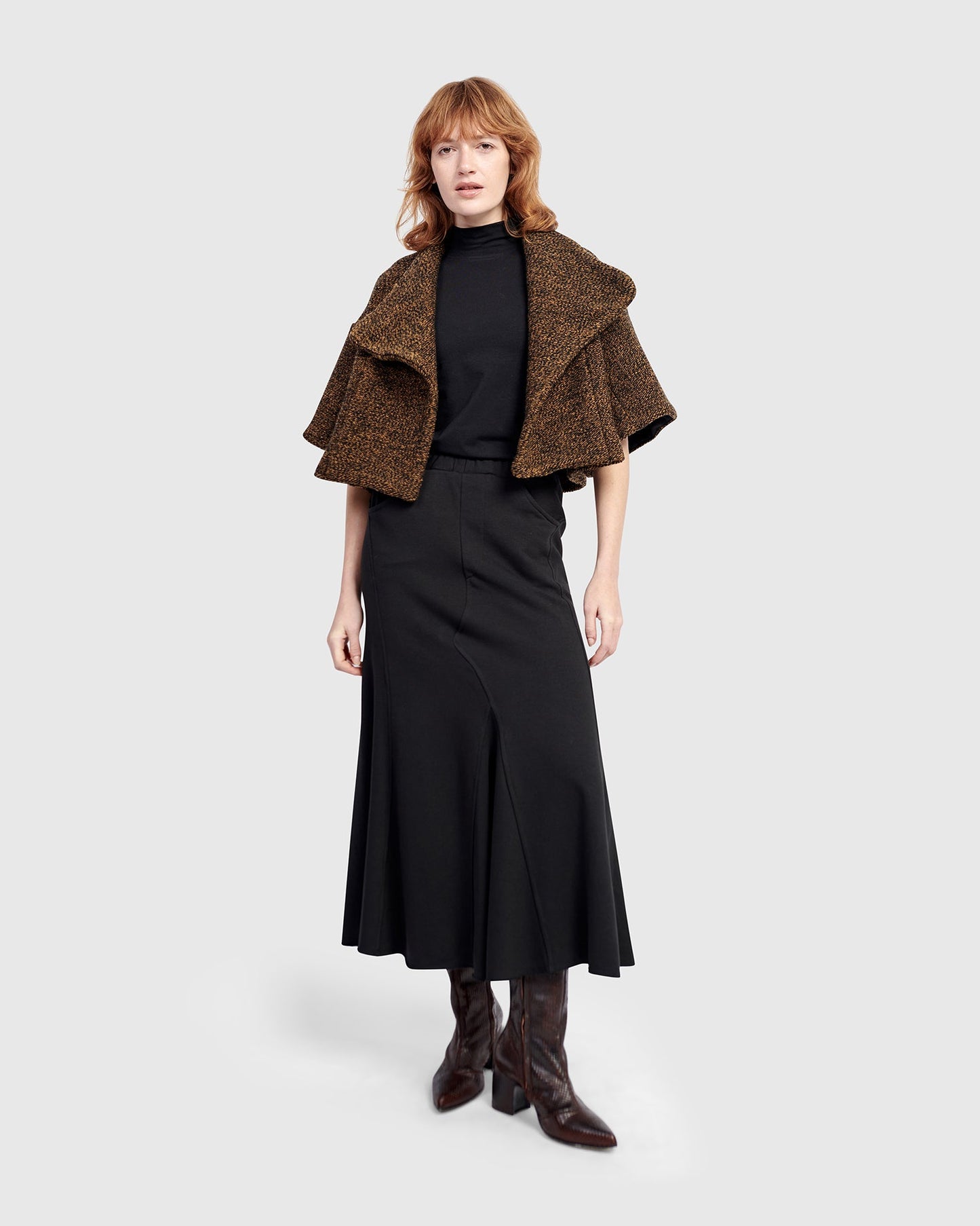 Terry Pieced Maxi Skirt, Black