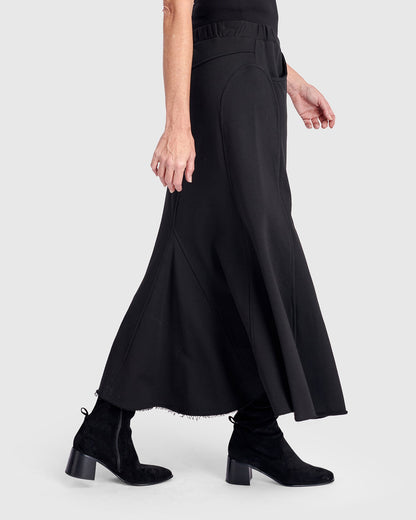 Terry Pieced Maxi Skirt, Black