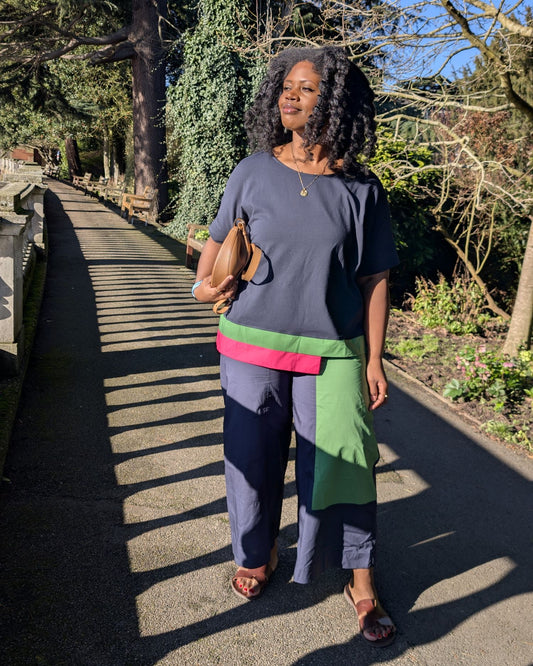 Cabana Wide Leg Pants, Navy Multi