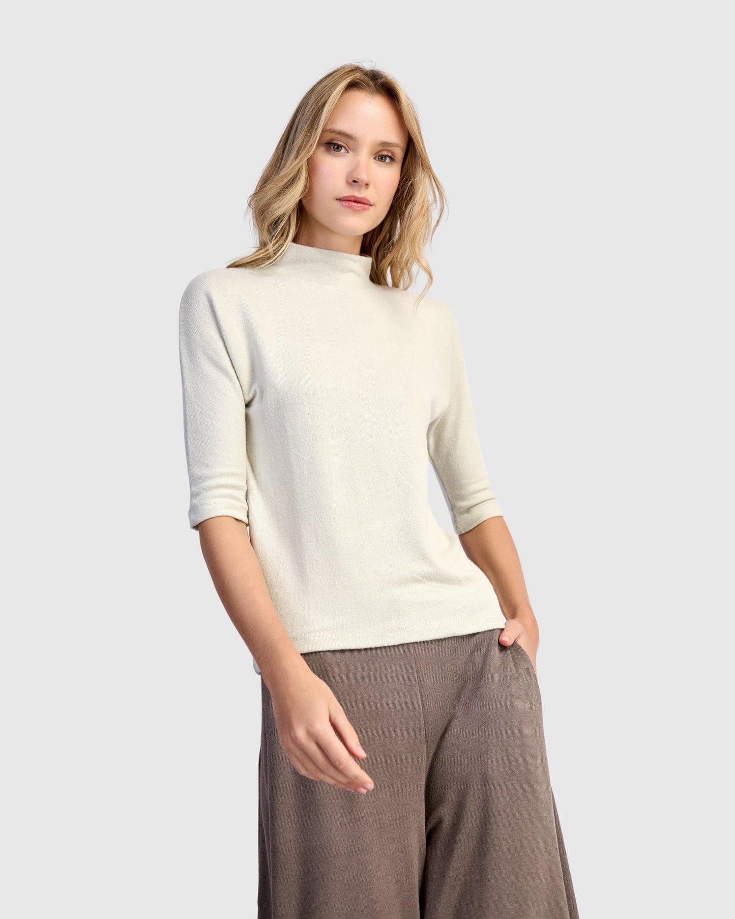 Soft Knit Mockneck Tee, Cream