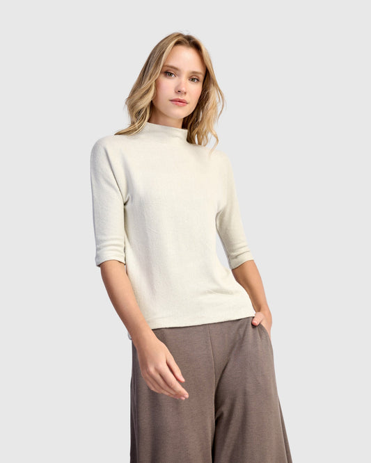 Soft Knit Mockneck Tee, Cream