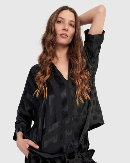 Fatima Draped Top, Black
