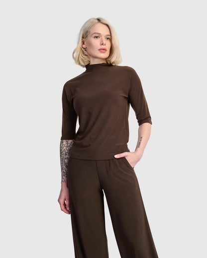 Essential Slinky Mockneck Tee, Sepia