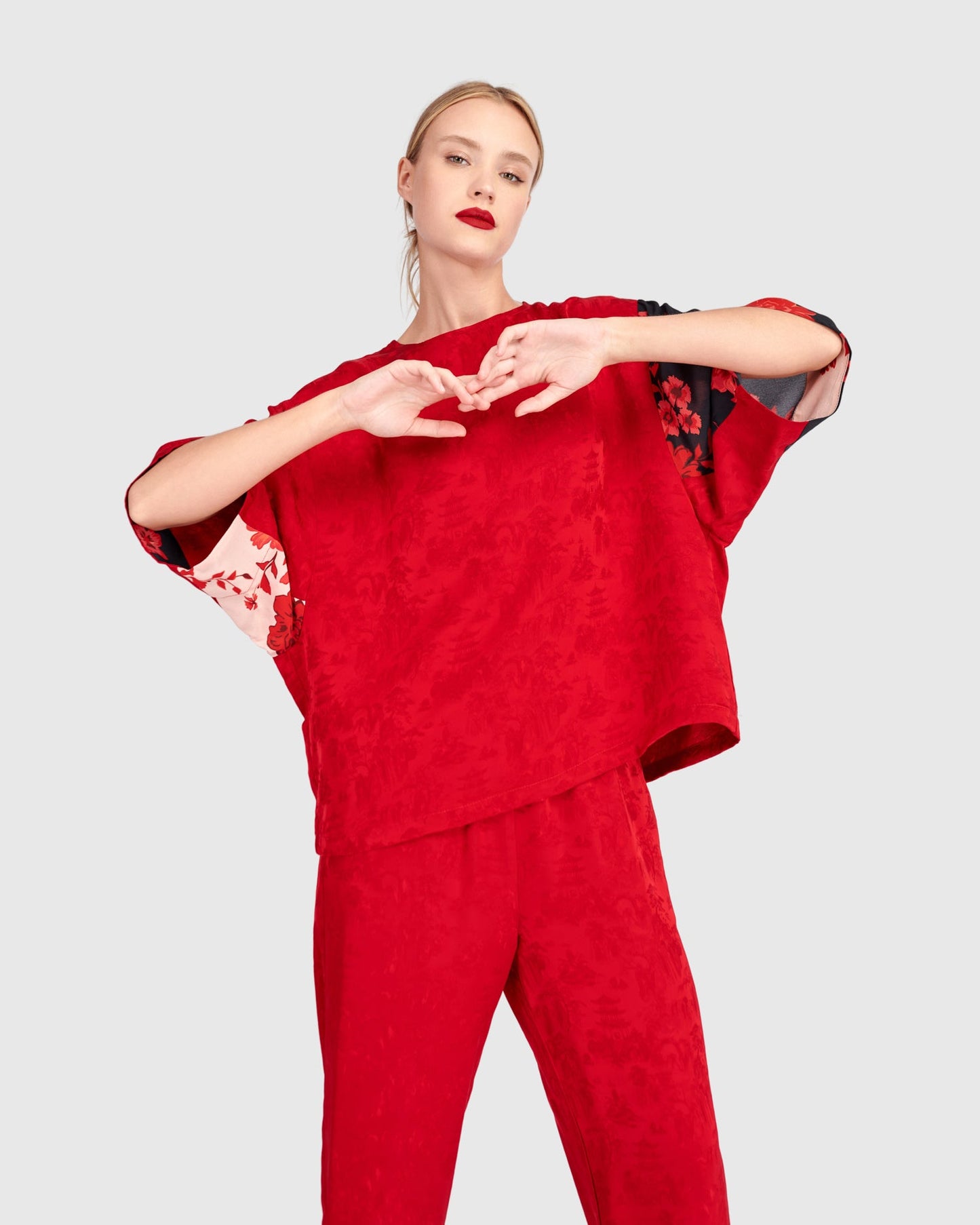 Tono Boxy Top, Red Jacquard