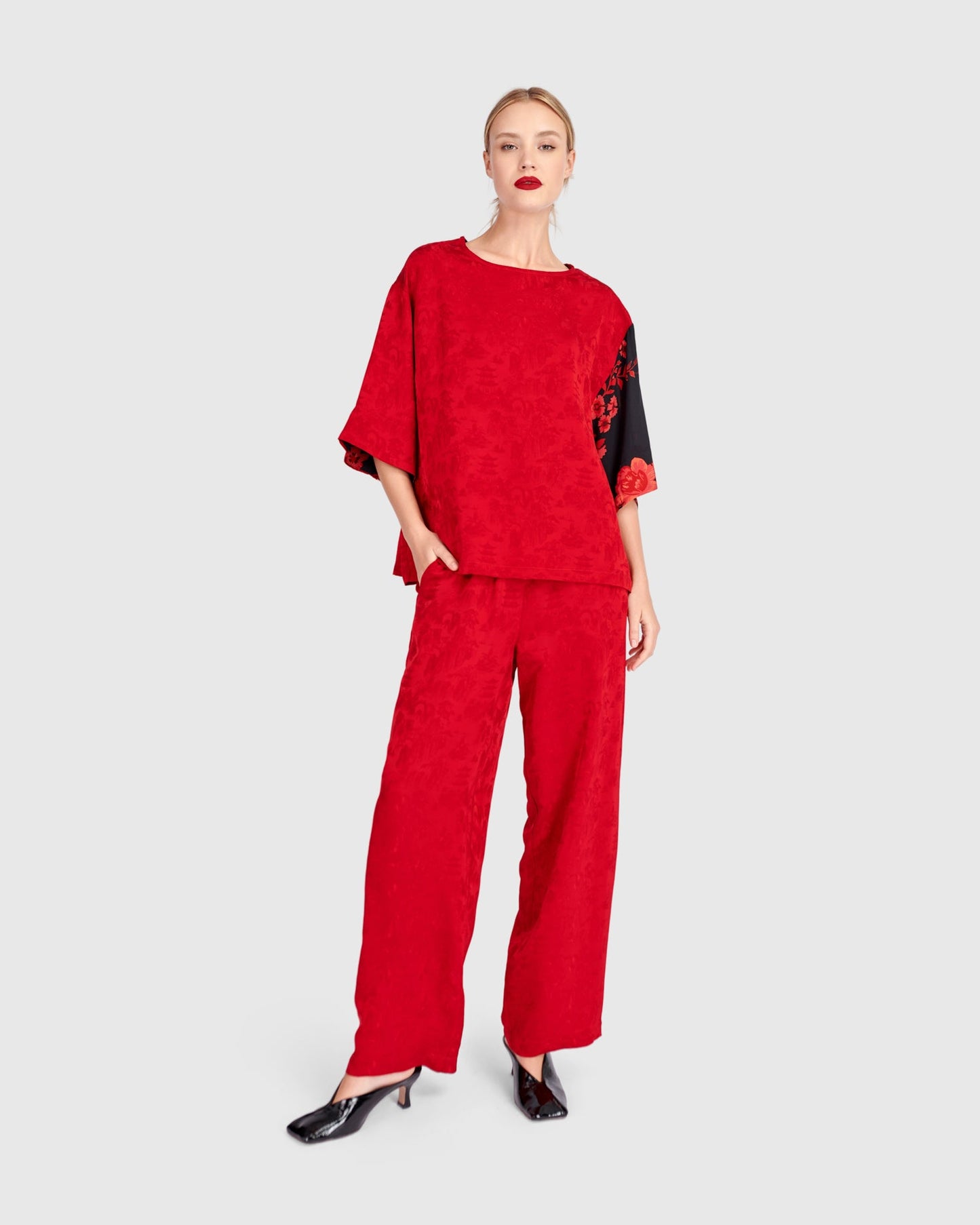 Tono Boxy Top, Red Jacquard