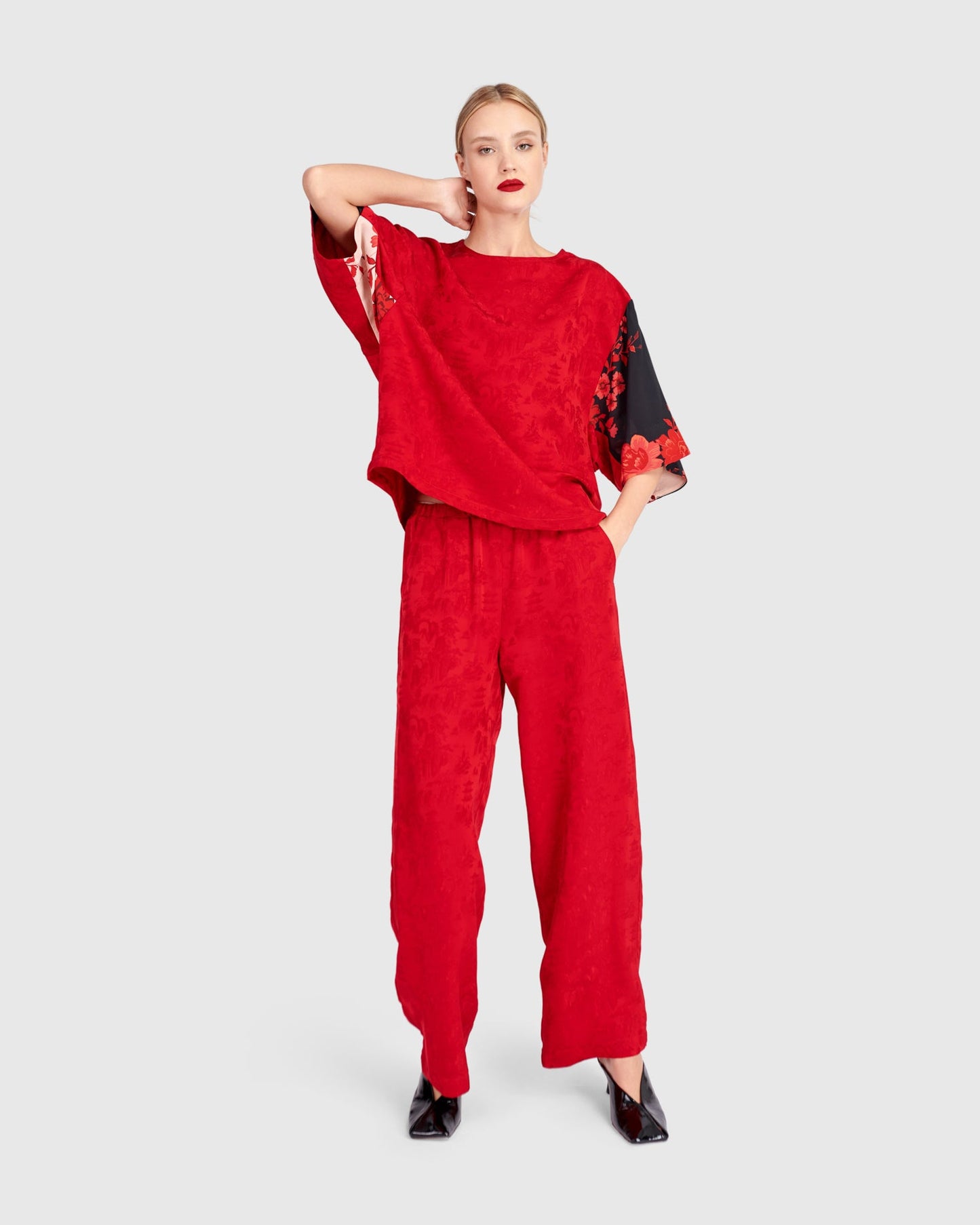 Tono Boxy Top, Red Jacquard