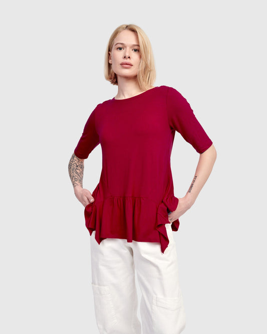 Addison Flouncy Tee, Maroon
