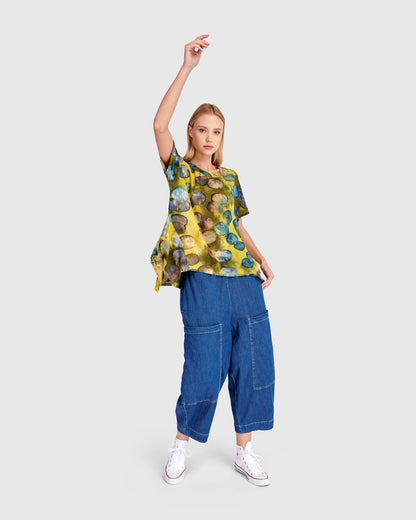 Wild Winds Flounce Tee, Gold/Ocean Dots
