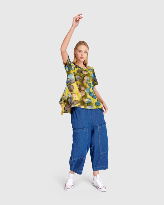 Wild Winds Flounce Tee, Gold/Ocean Dots
