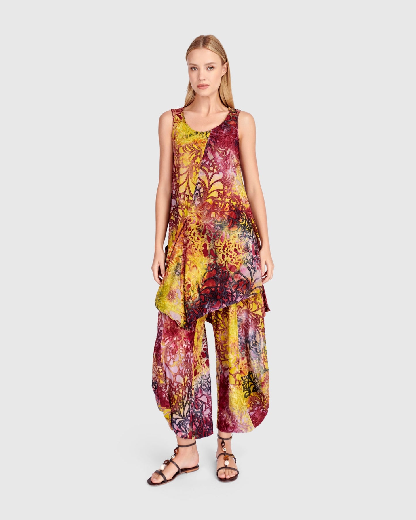 Scattered Tunic Tank, Raspberry/Gold