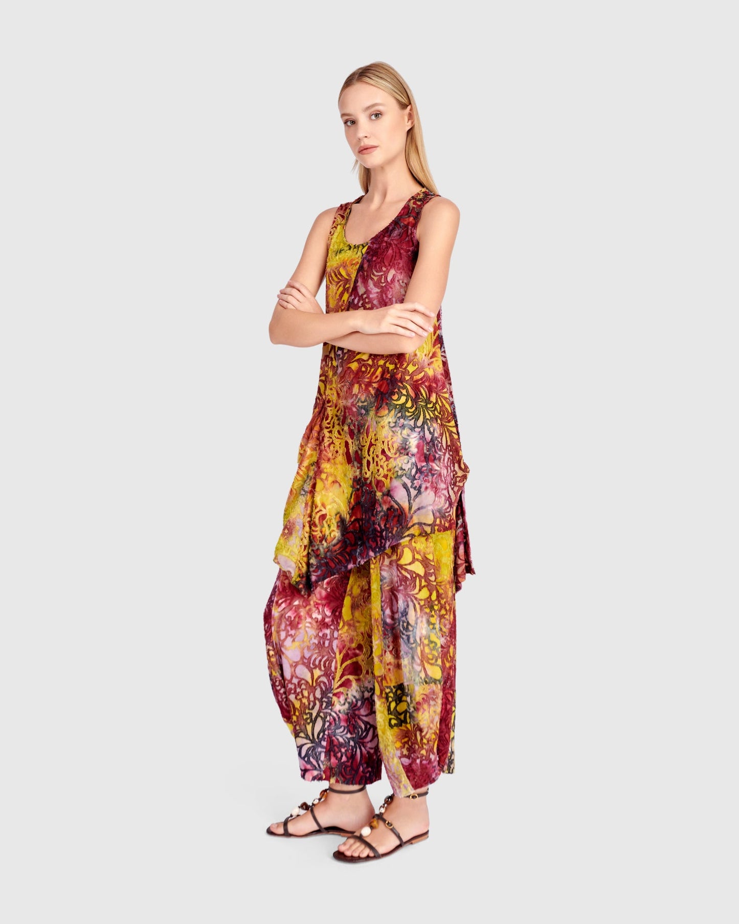 Scattered Tunic Tank, Raspberry/Gold