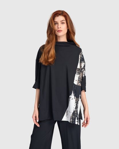 Tekbika Oversized Trapeze Top, Black Graphic