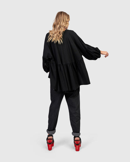 Urban Trapeze Puff Top, Black