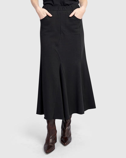 Terry Pieced Maxi Skirt, Black