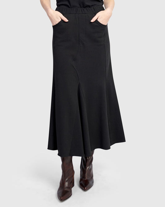 Terry Pieced Maxi Skirt, Black